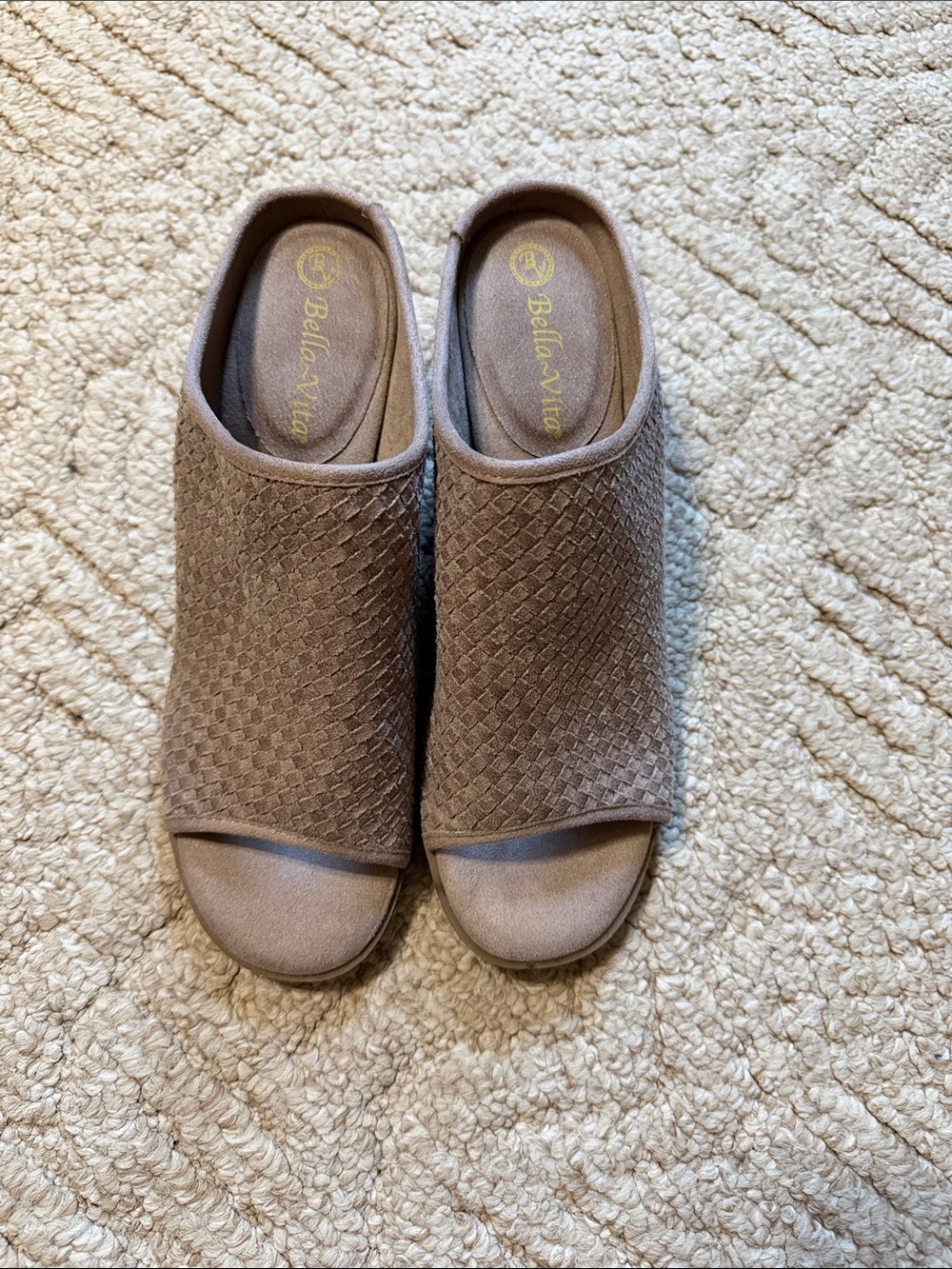 Bella Vita Taupe Woven Open-Toe Slip-On Mules